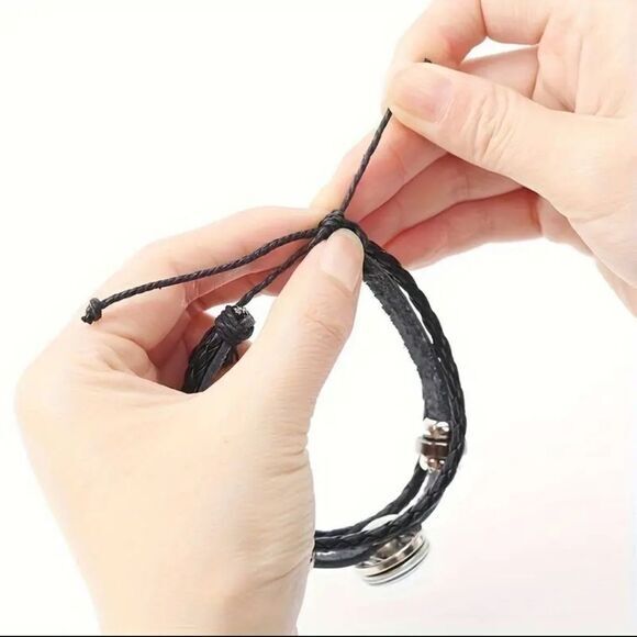 Aquarius Zodiac Bracelet Handwoven Wax Rope and Leather‎ Unisex - Picture 2 of 6